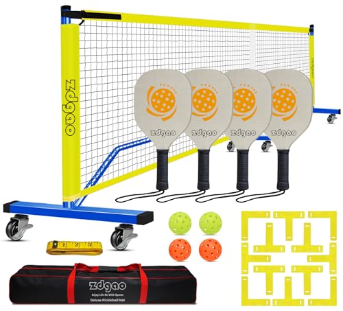 Portable Pickleball Net Set, 22FT Regularion Size Pickle Ball Net with Paddles Set, Outdoor Pickleballs and Carry Bag, Easy Setup for Indoor, Outdoor, Driveway