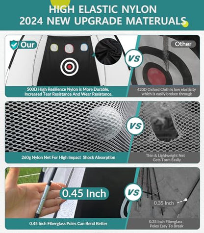 Golf Net: 10x7FT Golf Practice Net for Backyard Driving, Hitting Net with Tri-Turf Mat, Indoor Training Chipping Aid Nets with Reduce Noise Nylon Target, Gifts for Men/Dad/Him
