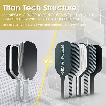 Titan Pro 16 MM Pickleball Paddle | Titan Pro & Power Collection | Thermofomed | Foam Injected Walls | T700 Toray Textured Carbon Fiber Surface | USAPA Approved | Single Rally Titan Paddle in a Box