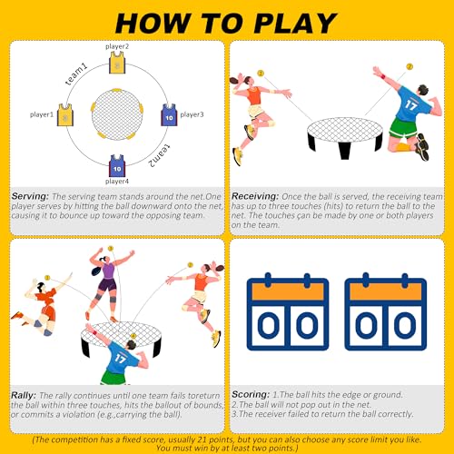 Outdoor Beach Ball Game Includes 4 Balls, Net and Carrying Bag - Roundnet Yard Games Set for Adults, Kids, and Family - Perfect for Beach, Yard, Lawn, Backyard, and Park