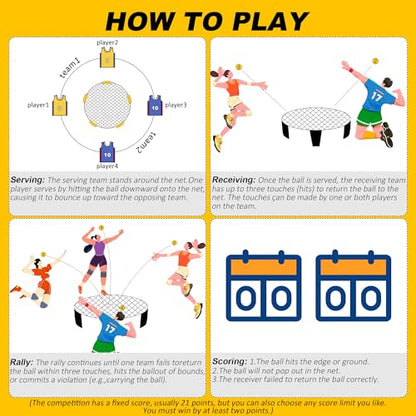 Outdoor Beach Ball Game Includes 4 Balls, Net and Carrying Bag - Roundnet Yard Games Set for Adults, Kids, and Family - Perfect for Beach, Yard, Lawn, Backyard, and Park