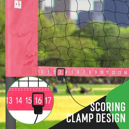 Outdoor Baminton Net Set for Backyard, Beach, Family Games with 20 * 3ft Anti-sag Net, 4 Aluminum Badminton Rackets, 3 Shuttlecocks, Carring Bag - Easy Set Up & Portable - color: Pink