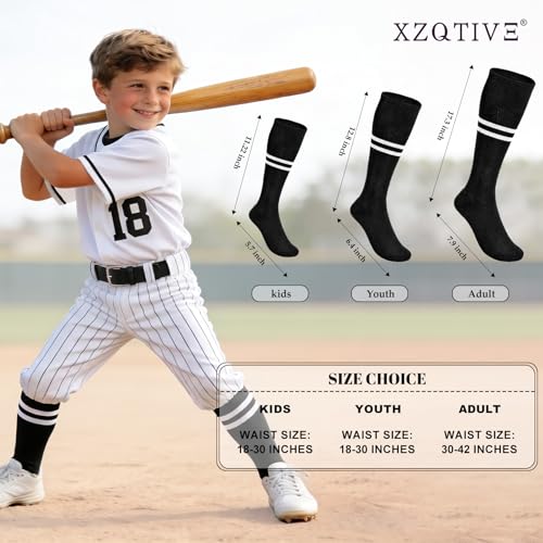 XZQTIVE Baseball Softball Socks and Belt Combo Set Adjustable Softball Socks and Elastic Belt for Kids Youth Adult - color: Black, size: Youth