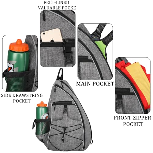 Goloni Pickleball Sling Bag for Men Women, Lightweight Pickleball Backpack with Fence Hook - color: Grey