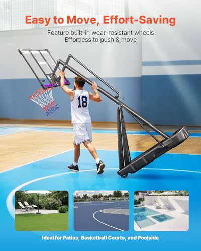 VEVOR Basketball Hoop, Basketball Hoop 44 48 50 54 Inchs PC Backboard, 4.4-10FT Height Adjustable, Basketball Portable Hoop& Goal, Indoor/Outdoor Classic Basketball Court, Teen Adult School Park