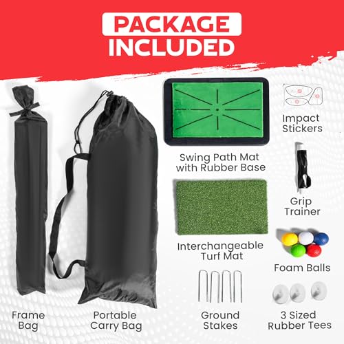 10x7ft Heavy Duty Golf Hitting Net with Swing Path Mat & Turf Insert – Backyard & Garage Golf Practice Net for Real Golf Balls, Indoor Outdoor Full Swing & Chipping