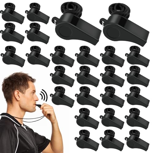 50PCS Plastic Coach Whistle with Lanyard Loud Crisp Sound Sports Referee Whistle Bulk for Adults Coaches Referees Teachers Officials Polices Outdoor Basketball Volleyball Soccer, Black - color: Black