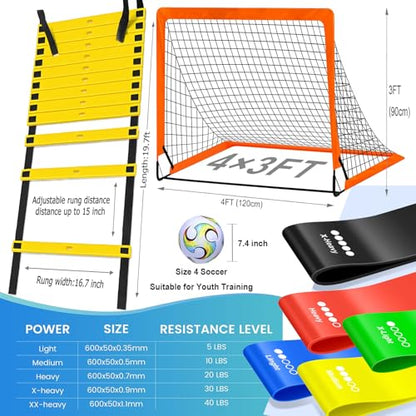 Soccer Goal for Backyard, 4'x3' Pop Up Football Goal, Target Practice for Young, Optional Soccer Equipment with Portable Goal, Soccer Training Mat/Cones/Resistance Bands/Agility Ladder