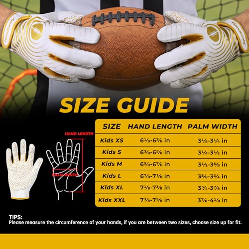 HANDLANDY Youth Football Gloves, Kids Sticky Receiver Gloves,Super Grip Football Glove Best Gift for Boys,Girls - color: White and Gold, size: X-Small-Youth