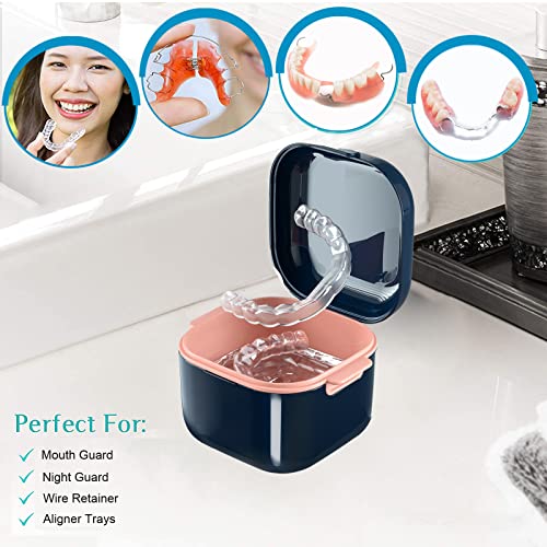 Denture Cup，Retainer Case,Cute Night Mouth Guard Box Holder, Storage Soak Container with Strainer basket for Travel Cleaning (Blue) - color: Blue