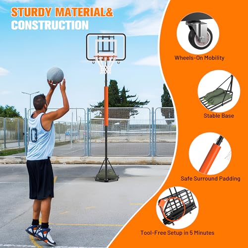 Basketball Hoop Outdoor 7.1-8.9ft Adjustable,Basketball Portable Hoops & Goals for Kids,Youth,and Adults in Backyard/Driveway/Indoor,33 Inch Shatterproof Backboard and Larger Base