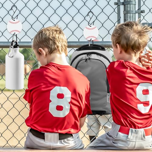 FYSUIMU 24Pcs Bag Hooks for Fence Baseball Football Sports Fence Hook Metal Backpack Hook with Acrylic Board for Bat Bag Water Bottle Backpack Lover Player Gifts