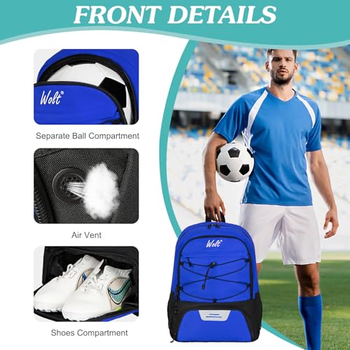 WOLT Soccer Backpack Soccer Bag with Ball Holder & Shoes Compartment, Sport Equipment Bags For Football, Basketball, Volleyball, Gym - color: Blue
