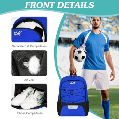 WOLT Soccer Backpack Soccer Bag with Ball Holder & Shoes Compartment, Sport Equipment Bags For Football, Basketball, Volleyball, Gym - color: Blue