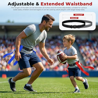 Flag Football Set for 14 Players, Complete 7v7 Game Flag Football Belts Set with Adjustable Belts, Size 6 Ball, Cones & Bag, Perfect for Family Reunions, School P.E. & Recreational Sports