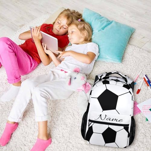 Kids Backpack for School Personalized Football Backpacks for Boys, Kids Back to School Supplies 17 Inch Leisure Football Bookbag for Travel Preschool Elementary Kindergarten - color: Black
