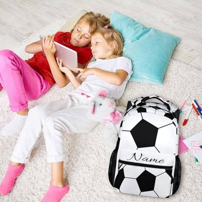 Kids Backpack for School Personalized Football Backpacks for Boys, Kids Back to School Supplies 17 Inch Leisure Football Bookbag for Travel Preschool Elementary Kindergarten - color: Black