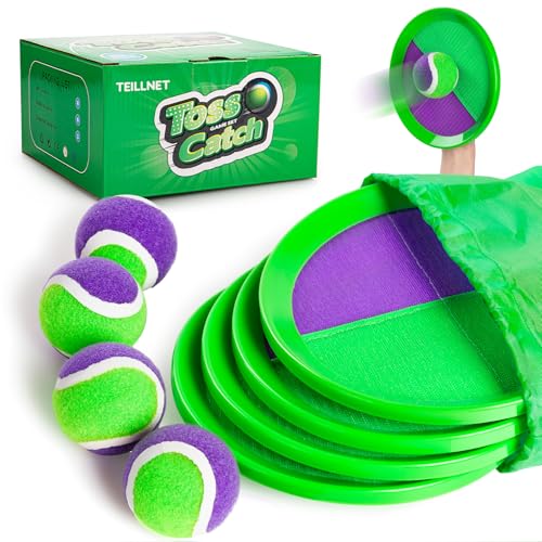 Toss and Catch Ball Set Upgraded - Beach Toys Outdoor Games Baseball Games - Sturdy & Water-Resistant Great for Pool Yard - Classic Gift for Toddlers Kids Boys Girls 3 4 5 6 7 8 9 10 11 12+ Years Old - color: Purple, size: 4 Paddles 4 Balls