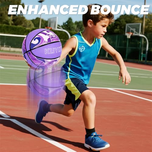 KUYOTQ Kids Toddler Youth Adult Size (3~7) Basketball Thickened Rubber or Leather Small Mini Basketball Soft Touch in & Outdoor Wear Resistant Basketball for Boys Girls Basketball Gifts (Deflated)