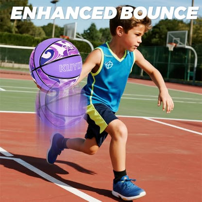 KUYOTQ Kids Toddler Youth Adult Size (3~7) Basketball Thickened Rubber or Leather Small Mini Basketball Soft Touch in & Outdoor Wear Resistant Basketball for Boys Girls Basketball Gifts (Deflated)