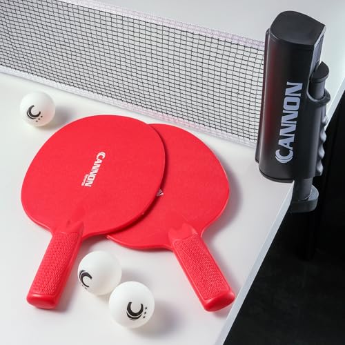 Cannon Sports Table Tennis Set – 2 Unbreakable Paddles, 6 3-Star Balls, Retractable Net & Carry Bag – Clamp-On Portable Ping Pong Net Fits Tables up to 2 Inch Thick, Extends to 6 Feet - color: Red
