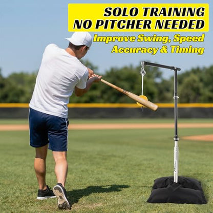 JASCOPRO Adjustable Baseball Hitting Trainer with Solid Metal Base, Aluminum Pole Batting Trainer with Ball and Cord, 10–33 Inch Height Adjustable Swing Trainer for Baseball & Softball Practice