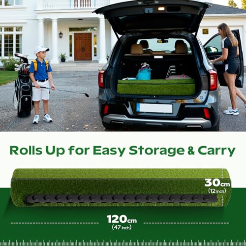 RIKADE Golf Mat - 5x4ft & 6x4ft 26mm-31mm Golf Hitting Mat for Simulators, Backyard, Garage, Indoor & Outdoor Use, Features Dual-Turf Mats with Ball Tray for Chipping and Swing Training - style: 6 x 4 ft, 1.22 in, Dual-Turf