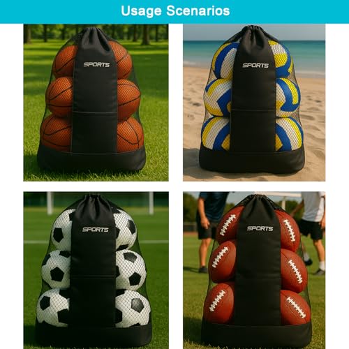 Large Drawstring Sports Backpack, Coach Ball Bag for Team Practice– Heavy Duty Ball Bag Holds Footballs, Soccer Balls, Gear & Uniforms – Multipurpose Mesh Equipment Sack for Coaches & Athletes