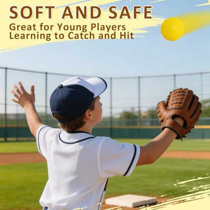 60 MPH Dimpled Baseballs 12 Pack, 9 Inch PU Pitching Machine Balls for Adult, Durable Training Baseballs for Hitting Fielding Practice, Hand-Eye Coordination, Backyard Play & Pet Play Yellow