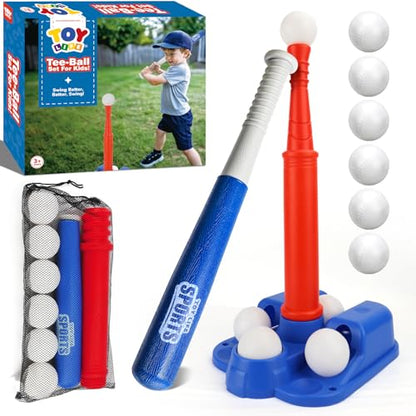 TOY Life T-Ball Set for Toddlers Ages 3-5 – Kids Baseball Set with Bat, Tee and 6 Balls – Outside Toys & Birthday Gift for 3, 4, 5, 6, 7, 8 Year Old Boys - size: Tee & Bat