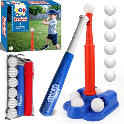 TOY Life T-Ball Set for Toddlers Ages 3-5 – Kids Baseball Set with Bat, Tee and 6 Balls – Outside Toys & Birthday Gift for 3, 4, 5, 6, 7, 8 Year Old Boys - size: Tee & Bat