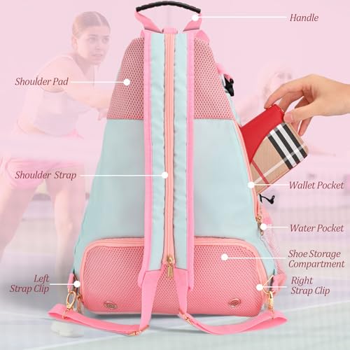 EdenRiver Pickleball Bag for Women Pickleball Backpack with Water Bottle Holder and Drawstring Mesh Bag for Pickle ball Accessories