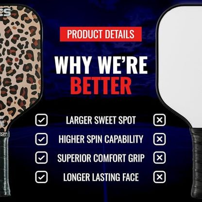 SCS Carbon Fiber Pickleball Paddle – USAPA Approved 2024 – Lightweight, Enhanced Spin, Sure-Grip Handle – Evo-Lite Series for Intermediate Players - color: Leopard