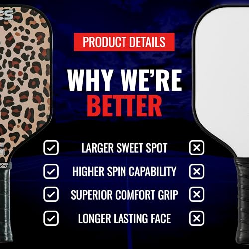 SCS Carbon Fiber Pickleball Paddle – USAPA Approved 2024 – Lightweight, Enhanced Spin, Sure-Grip Handle – Evo-Lite Series for Intermediate Players - color: Leopard