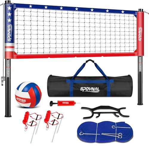 32FT Portable Volleyball Net Set for Backyard - Anti-Sag Winch System with 1.9" Aluminum Poles, Adjustable Beach & Grass Outdoor Training Equipment, with Pro Volleyball, Boundary Lines & Carry Bag