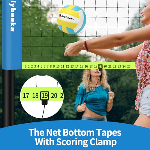 32ft Regulation Size Portable Outdoor Volleyball Net Set System for Backyard Beach with Height Adjustable Poles, PU Volleyball and Pump, Carry Bag, Boundary Line - Easy Set Up & Anti-Sagging