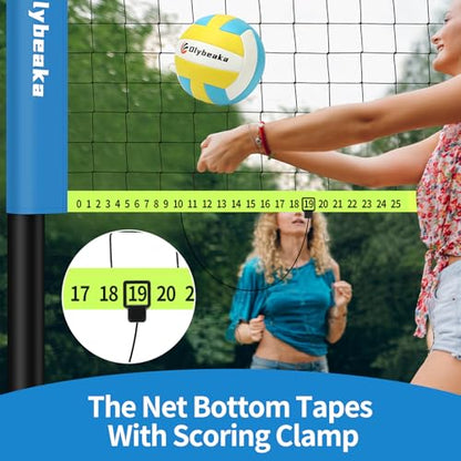32ft Regulation Size Portable Outdoor Volleyball Net Set System for Backyard Beach with Height Adjustable Poles, PU Volleyball and Pump, Carry Bag, Boundary Line - Easy Set Up & Anti-Sagging