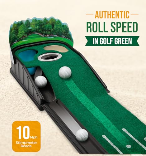 Putting Green Indoor - Golf Putting Mat boasts Genuine Green Speed and a Wrinkle-Free Surface. 8ft Practice Putting Mat with lenticular 3D Backplate, Alignment Guides and Ball Return