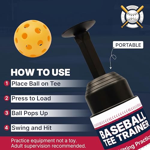 Baseball Tee Trainer Popper- Baseball Swing Trainer with 4 Practice Balls - Baseball Hitting Trainer for Training - Pop Up Trainer for Indoor & Outdoor Solo Training by HAMARA