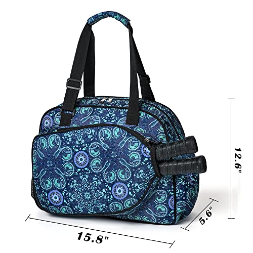 Boulder Bee Pickleball Bags, Premium Pickleball Tote Bag for Girls, Women’s Hand/Shoulder Gym Bag w Water Bottle Holder, with Pickleball Racquet/Paddle Holder - color: Blue
