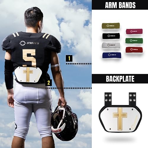 O Shield Golden Cross Chrome Football Back Plate, Lower Back Pads for Football Players, Rear Protector, Cross Series - size: Adult (Weight more than 180 Pounds), style: Golden Cross White
