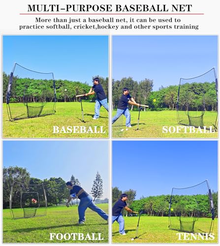 7x7ft/8x8ft Baseball Softball Net with Steel Frame for Batting, Hitting, Pitching, Portable Baseball Batting Net with Carry Bag, Great for All Levels - size: 8FT Black