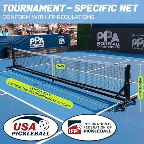 Pickleball Net Portable Outdoor with Wheels-22FT Pro Tournament Pickle Ball Net with Steel Cable Tensioning System,124LBS Heavy-Duty Pickleball net for Driveway/Backyard/Club/School