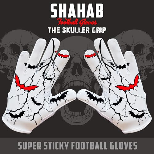 SHAHAB Football Gloves Ultra Tacky Grip for Game Day Youth Football Gloves, Wide Receiver with Skull Design Breathable Fit, Perfect for Boys & Girls - size: Youth Medium/Large