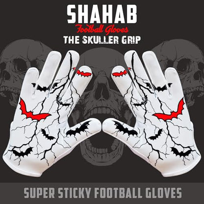 SHAHAB Football Gloves Ultra Tacky Grip for Game Day Youth Football Gloves, Wide Receiver with Skull Design Breathable Fit, Perfect for Boys & Girls - size: Youth Medium/Large