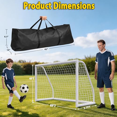 ZENY Portable Soccer Goal for Backyard,12x6 / 10x6.5 / 8x5 / 6x4 ft Kids Adults Soccer Net and Frame for Home Backyard Practice Training Goals, Soccer Training Equipment - style: 6 x 4FT - HPVC