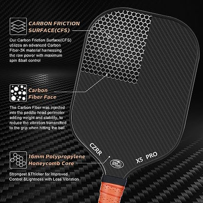 Pickleball Paddle, USA Pickleball Approved, 3K Raw Carbon Fiber Surface (CFS) High Grit & Spin, with 16MM Polypropylene Honeycomb Core, Ideal for Novice and Professional Players - style: 16MM-2PCS