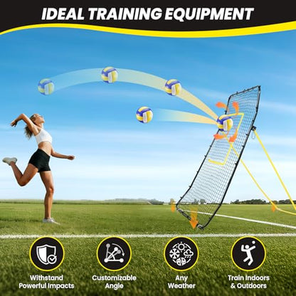 BAGAIL Volleyball Rebounder Net 7x4 Ft, Bounce Back Training Equipment with Unique Curved Frame for Better Catching, 5 Adjustable Angles for Volleying & Spiking, Easy Set Up & Sturdy Base - color: Yellow
