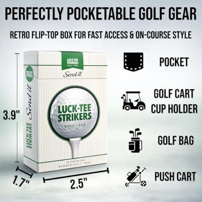 Luck-Tee Strikers Flip-Top Golf Tee Holder | Vintage-Style Pocket Case with 18 Bamboo Tees | Unique Golf Gift for Men, Cool Golf Accessories