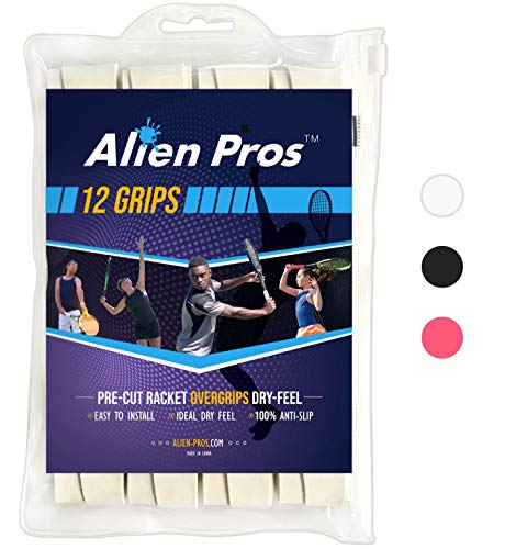 ALIEN PROS Tennis Racket Grip Tape - Precut and Dry Feel Tennis Grip - Tennis Overgrip Grip Tape Tennis Racket - Wrap Your Racquet for High Performance - color: 12-Pack White